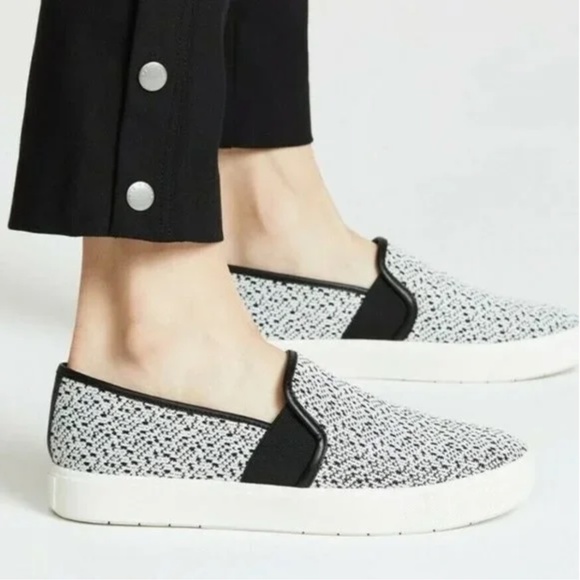 Vince Blair Slip On Shoe in Black and White Knit - Picture 2 of 8